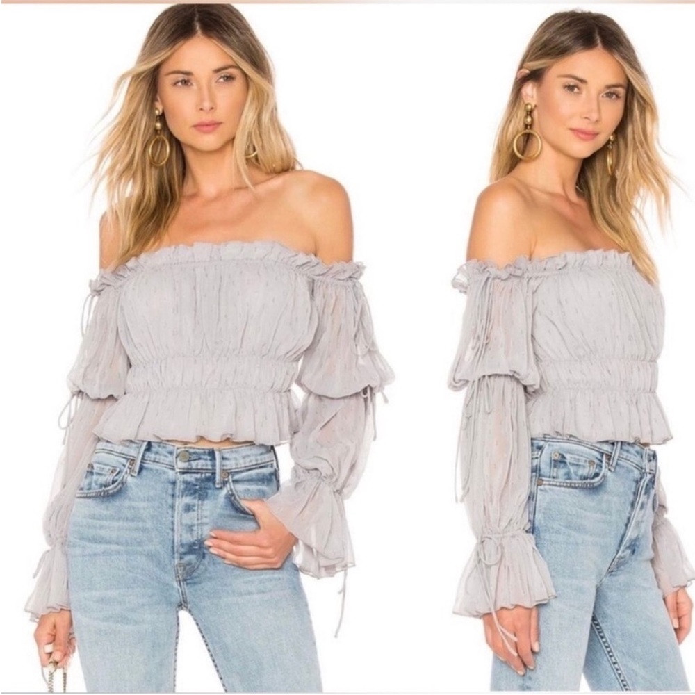 Tularosa Grey Lavender White Sands Off The Shoulder Ruffle Top Size Medium